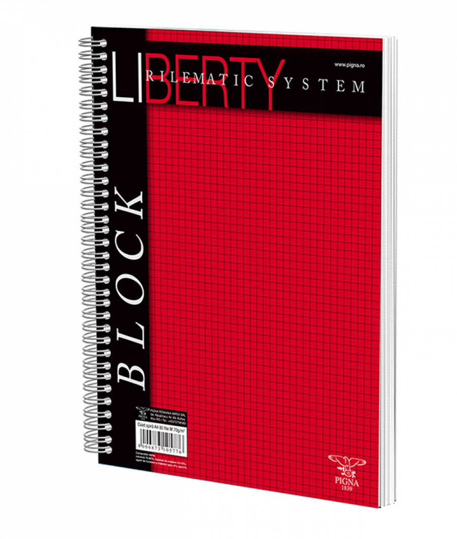 Caiet spira A4 80file  matematica  LIBERTY