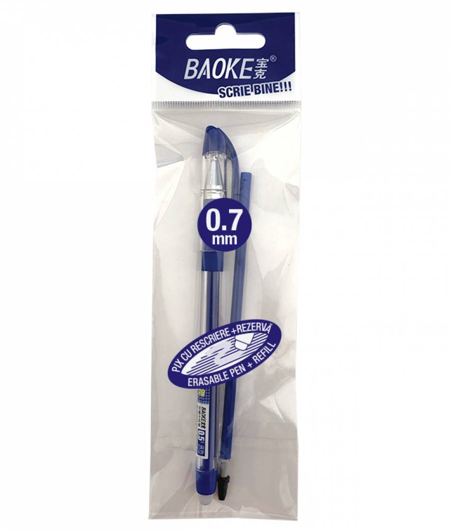 Pix BAOKE Gel ERASABLE 0 7mm si 1 Rezerva BAOKE ALBASTRU