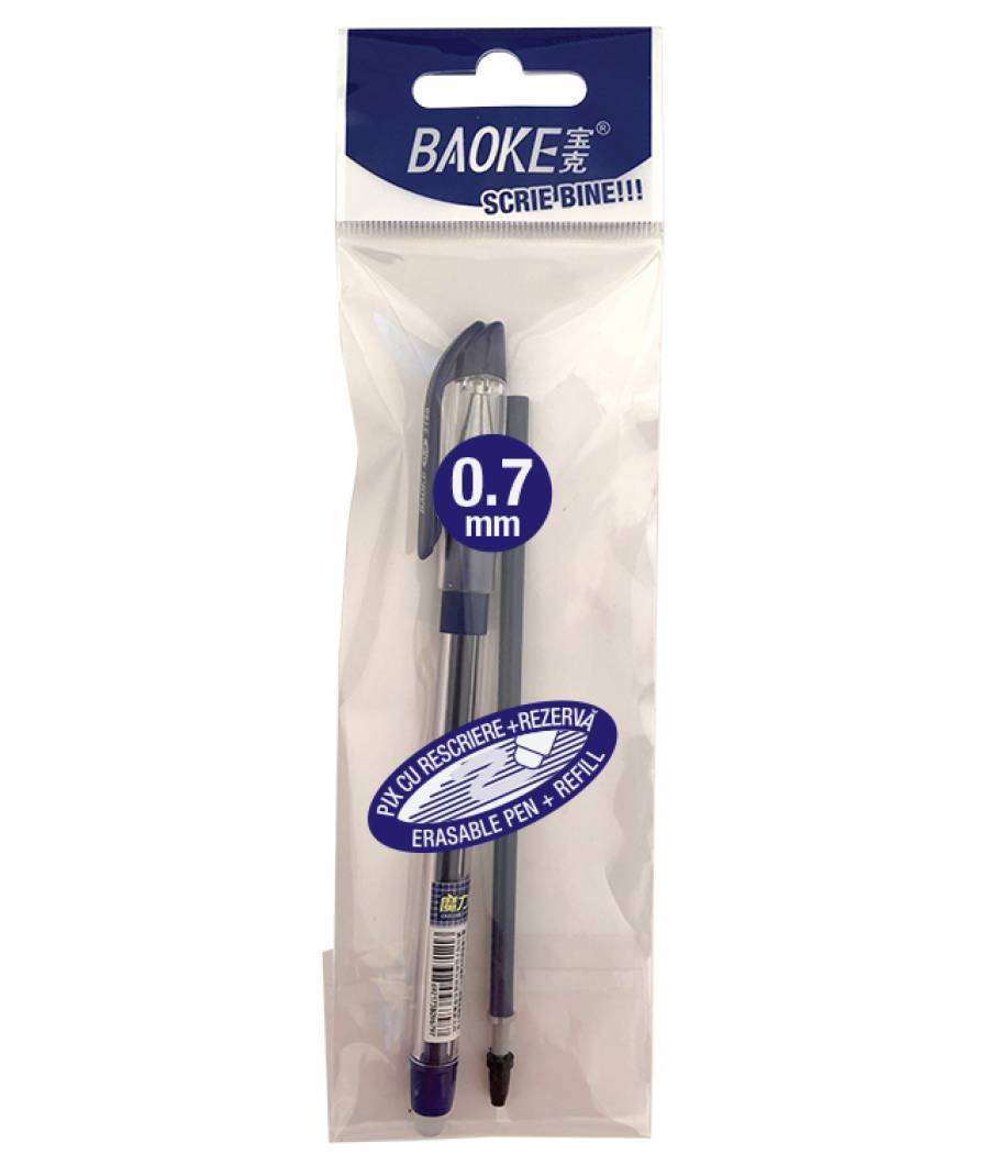 Pix BAOKE Gel ERASABLE 0 7mm si 1 Rezerva BAOKE ALBASTRU INCHIS