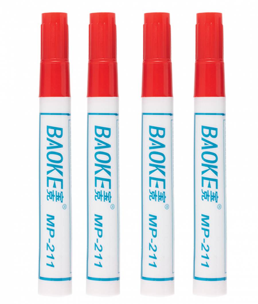 Marker Permanent BAOKE CLASIC 10buc in set ROSU