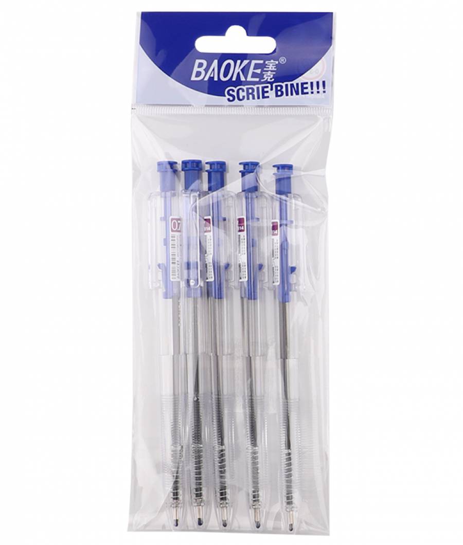 Pix BAOKE Ballpoint SMART Blister 5buc in set 0 7mm ALBASTRU