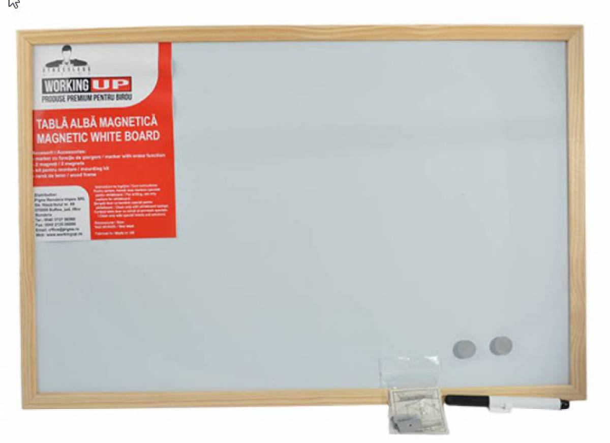Whiteboard magnetic cu rama de lemn 90x60cm