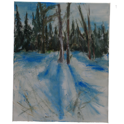 Pictura in ulei pe panza cu sasiu de lemn "Liniște de Iarnă"